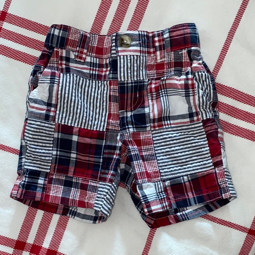 Janie and Jack Red white and Blue Plaid Shorts. Size 3-6 months